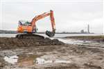 Excavating the breach in the sea wall, RSPB Skinflats
