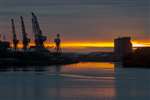 Cranes of Govan Shipbuilders and Meadowside Granary at sunset