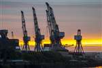 Cranes of Govan Shipbuilders at sunset in 2003